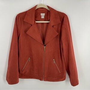 Chico’s Faux Pumpkin Spice Tone Gold Hardware Suede Pockets Unlined Moto Jacket